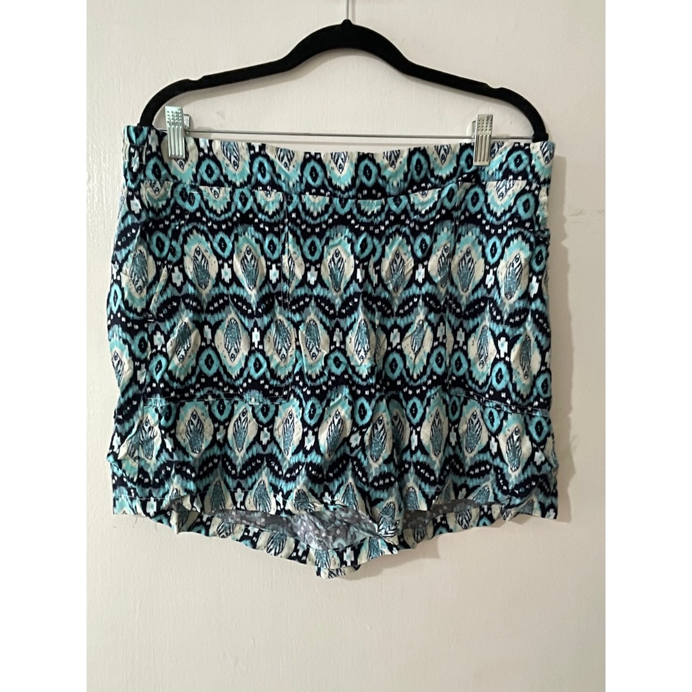 Wildfox Women‎ Blue Tribal Ikat Print Rayon Shorts XL Elastic Waist Boho Summer